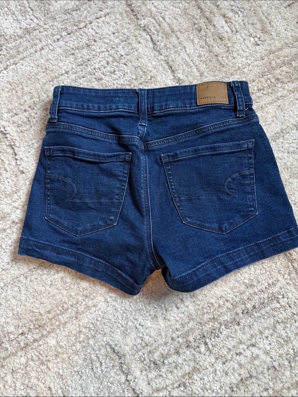 High-Rise Dark Blue Denim Button-Front Jean Shorts - Picture 2 of 4